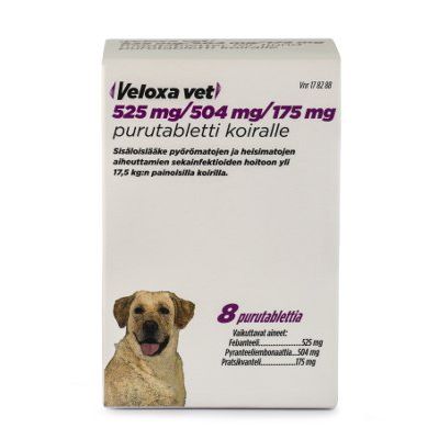 VELOXA VET purutabletti 525 mg / 504 mg / 175 mg 8 fol