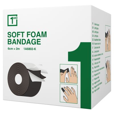 1Aid Soft Foam Laastari Musta 6cm x 2m 1 kpl