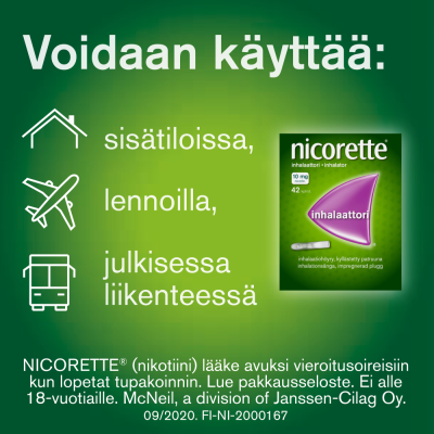 NICORETTE INHALAATTORI inhalaatiohöyry, kyllästetty patruuna 10 mg 42 fol