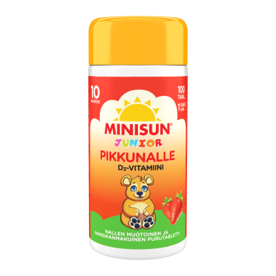 Minisun D-vitamiini Mansikka Nalle jr.10 mikrog 100 PURUTABL