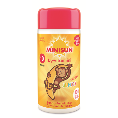 Minisun D-vitamiini Banaani Apina jr.10 mikrog 100 PURUTABL