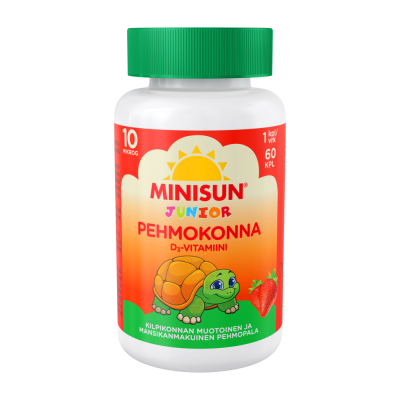 Minisun D-vitamiini Pehmokonna Mansikka 10 mikrog 60 purutabl