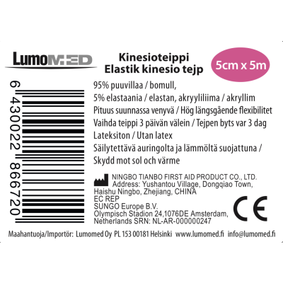 Lumocare Kinesioteippi pinkki 5 cm x 5 m 1 kpl