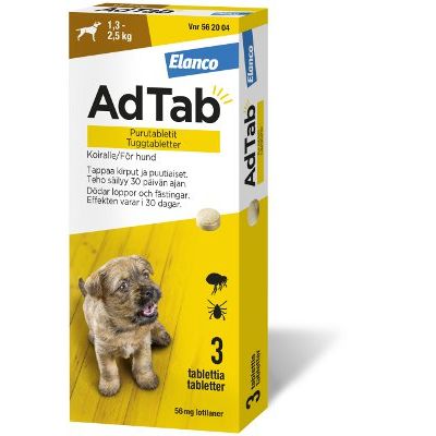 AdTab purutabletti 56 mg koiralle (1,3–2,5 kg) 3 fol