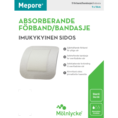 Mepore kiinnittyvä sidos 9x20 cm 5 kpl