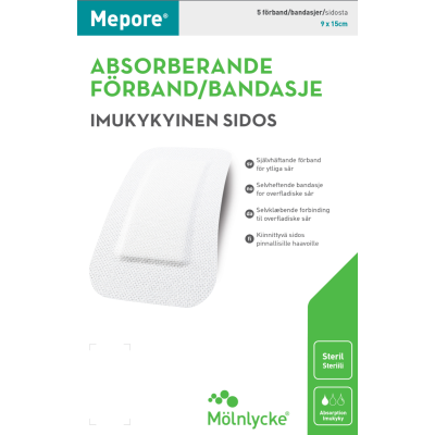 Mepore kiinnittyvä sidos 9x15 cm 5 kpl