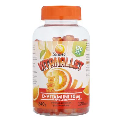  Sana-Sol Vitanallet D-vitamiini 10 mikrog Appelsiini 120 kpl