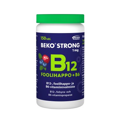 Beko Strong B12+foolihappo+B6 mustikka-karpalo 150 purutabl