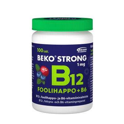Beko Strong B12+foolihappo+B6 mustikka-karpalo 100 purutabl
