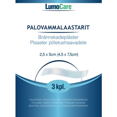 Lumocare palovammalaastari 4,5 x 7,5cm (2,5 x 5cm) 3 kpl