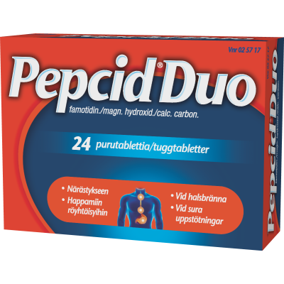 PEPCID DUO purutabletti 10/165/800 mg 24 fol
