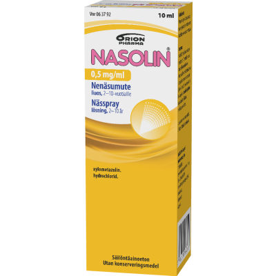 NASOLIN nenäsumute, liuos 0,5 mg/ml säilytysaineeton 10 ml