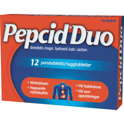 PEPCID DUO purutabletti 10/165/800 mg 12 fol
