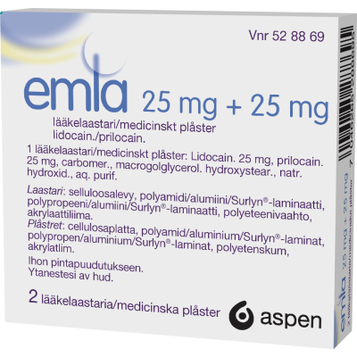 EMLA lääkelaastari 25/25 mg yksittäispakattu 2 x 1 kpl