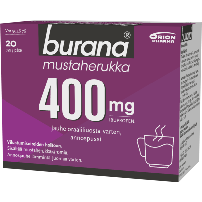 BURANA MUSTAHERUKKA jauhe oraaliliuosta varten, annospussi 400 mg 20 kpl
