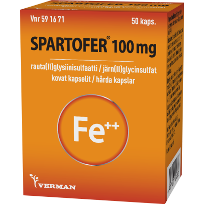 SPARTOFER kapseli, kova 100 mg 50 fol