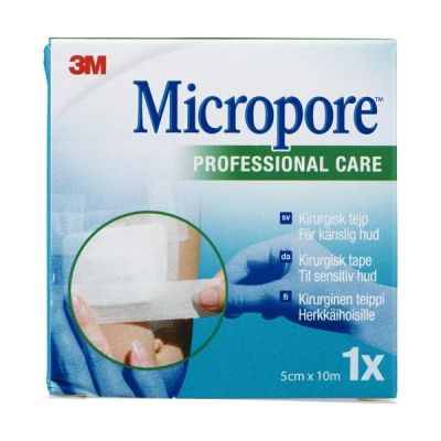 3M Micropore 5,0 cm x 10 m valkoinen vaihtorulla 1 kpl