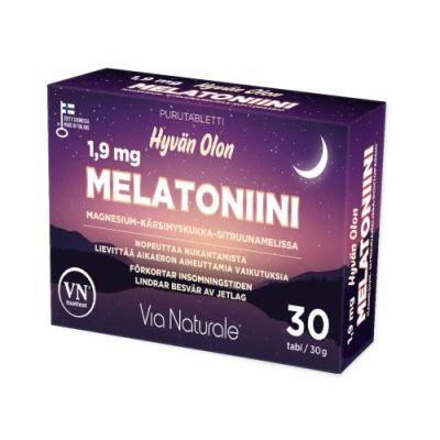 Hyvän Olon Melatoniini 1,9 mg Magnesium-Kärsimyskukka-Sitruunamelissa 30 tabl