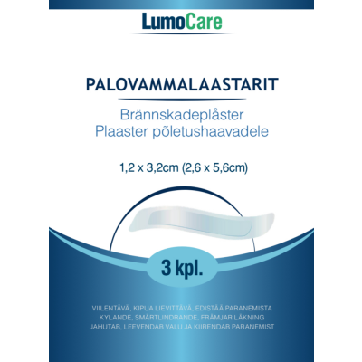 Lumocare palovammalaastari 2,6 x 5,6cm (1,2 x 3,2cm) 3 kpl