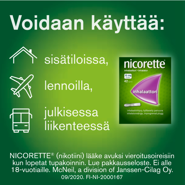 NICORETTE INHALAATTORI inhalaatiohöyry, kyllästetty patruuna 10 mg 42 fol