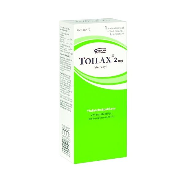 TOILAX YHDISTELMÄPAKKAUS enterotabletti ja peräruiskesuspensio 5 mg + 2 mg/ml 4 fol + 5 ml