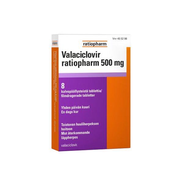 VALACICLOVIR RATIOPHARM tabletti, kalvopäällysteinen 500 mg 8 fol