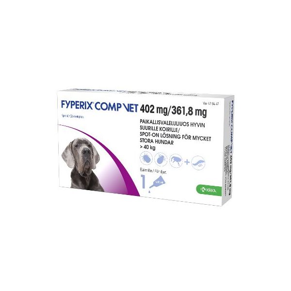 FYPERIX COMP VET paikallisvaleluliuos 402 mg/361,8 mg koiralle yli 40 kg-60 kg 4,02 ml
