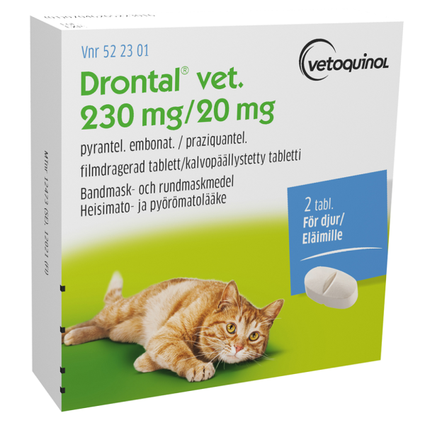 Drontal vet. tabletti, kalvopäällysteinen 230 mg / 20 mg 2 fol