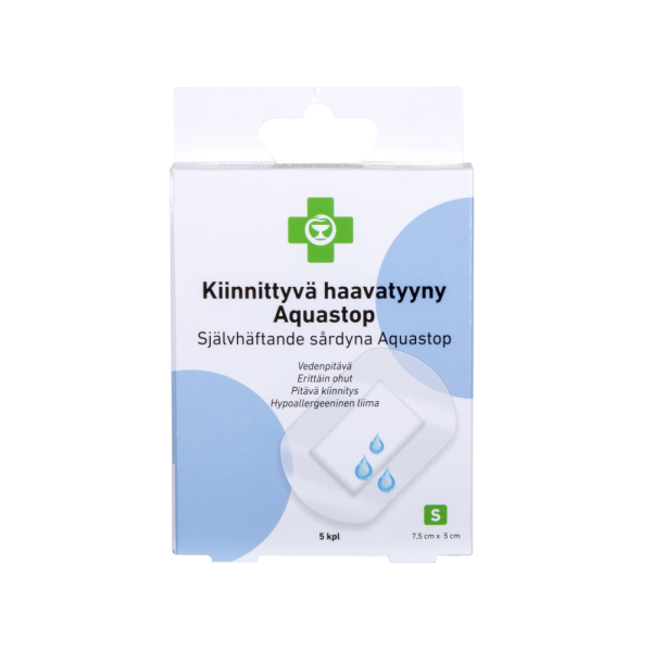APTEEKKI Kiinnittyvä haavatyyny Aquastop S 7,5 cm x 5 cm 5 kpl/rasia