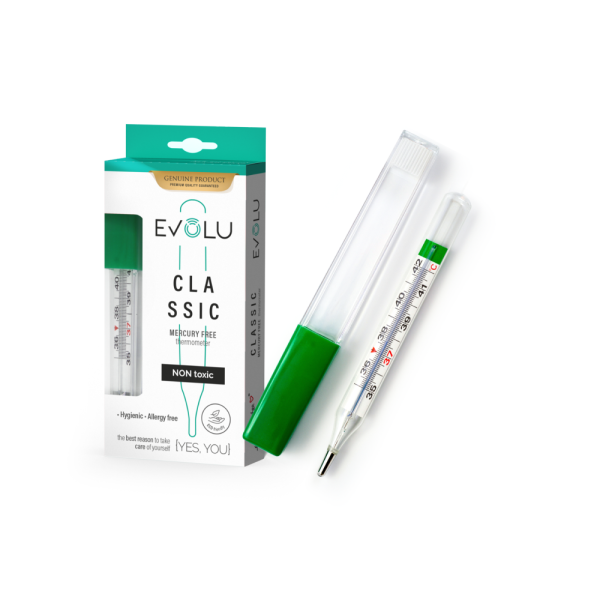 EVOLU Classic elohopeaton kuumemittari ravistelulaitteella 1 kpl
