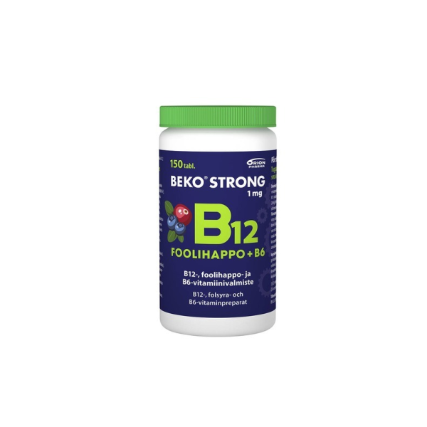 Beko Strong B12+foolihappo+B6 mustikka-karpalo 150 purutabl