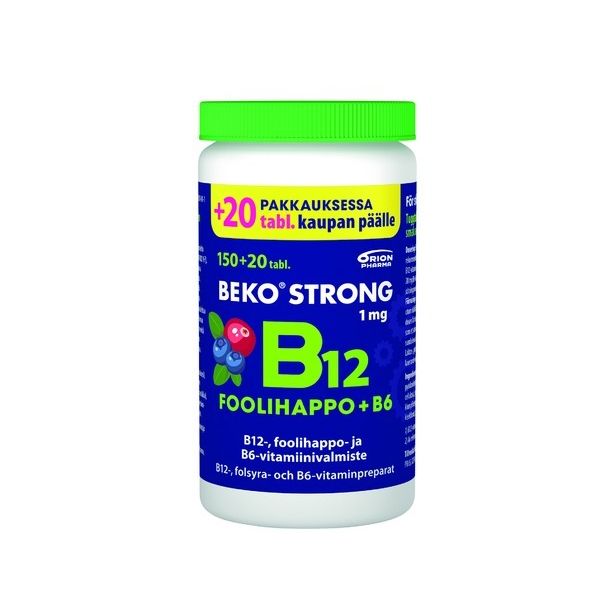 Beko Strong B12+foolihappo+B6 mustikka-karpalo 170 purutabl