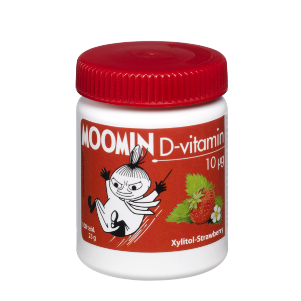 Moomin D-vitamin 10mikrog Xylit-Strawberry 100 tabl