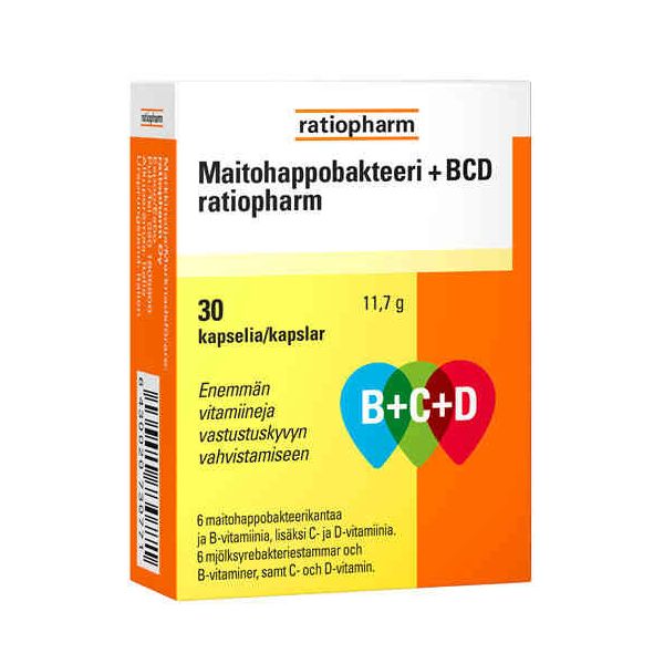 Maitohappobakteeri + BCD ratiopharm 30 kaps