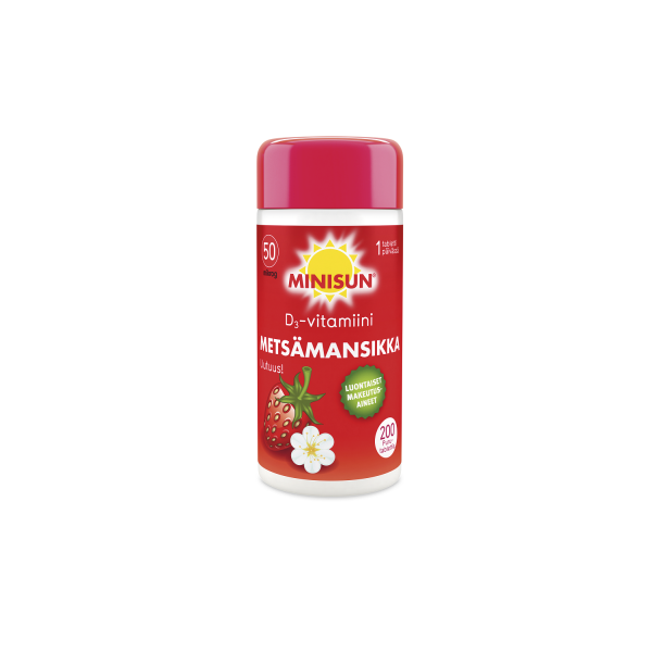 Minisun D-vitamiini Metsämansikka 50 mikrog 200 purutabl