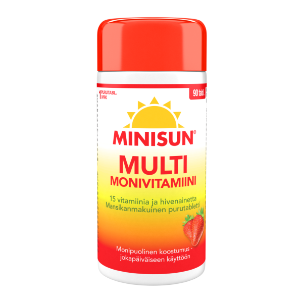 Minisun Monivitamiini Multi Mansikka 90 tabl