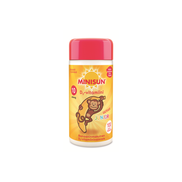 Minisun D-vitamiini Banaani Apina jr.10 mikrog 100 PURUTABL