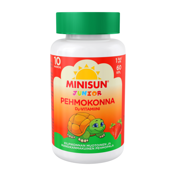 Minisun D-vitamiini Pehmokonna Mansikka 10 mikrog 60 purutabl