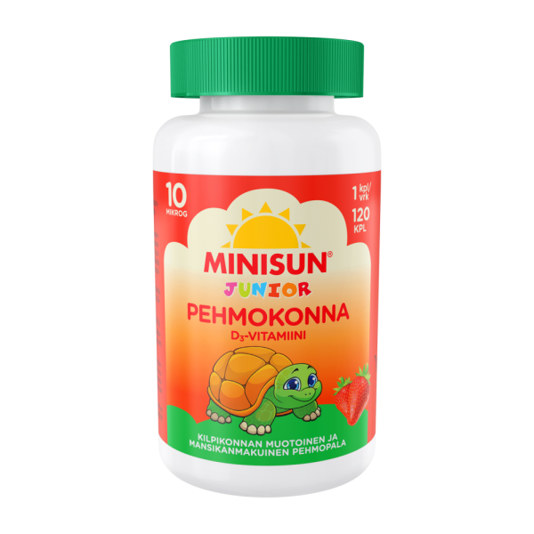 Minisun D-vitamiini Pehmokonna Mansikka 10 mikrog 120 purutabl