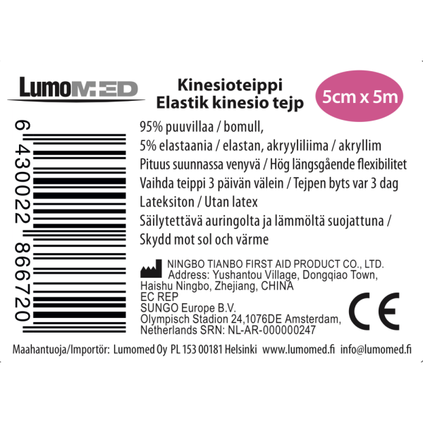 Lumocare Kinesioteippi pinkki 5 cm x 5 m 1 kpl