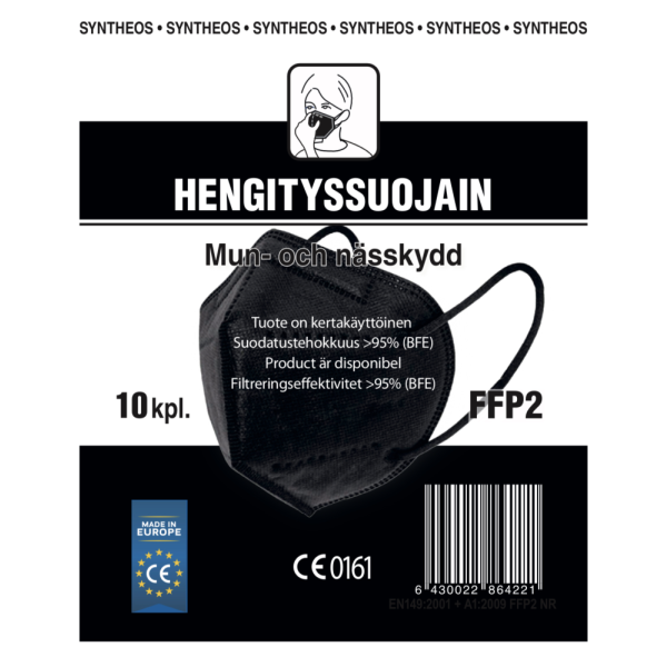 Syntheos FFP2 hengityssuojain musta 10 kpl
