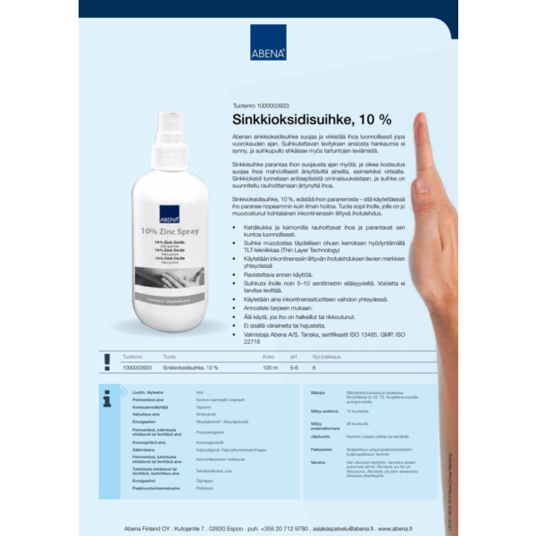 ABENA Zink Oxide Spray 10% suihkemainen sinkkivoide 100 ml
