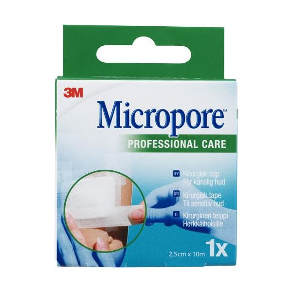 Micropore 2,5cm x 10m valkoinen 1 kpl
