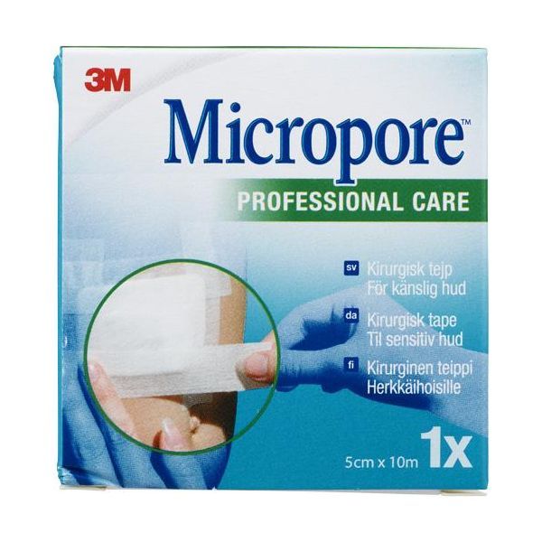 3M Micropore 5,0 cm x 10 m valkoinen vaihtorulla 1 kpl