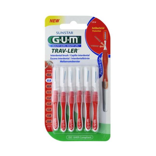 GUM TRAV-LER VÄLIHARJA 0,8 MM PUNAINEN 1314G 6 KPL
