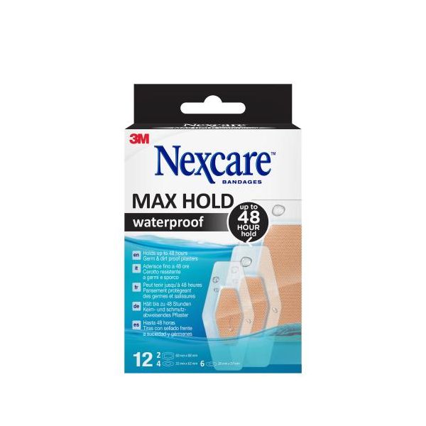 Nexcare Max Hold Waterproof laastarit lajitelma 12 kpl
