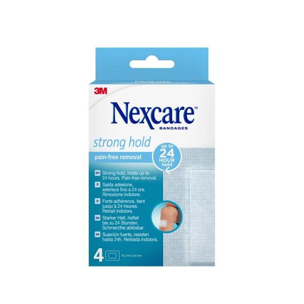 Nexcare Strong Hold Pain-free Removal laastari 76,2 mm x 101 mm 4 kpl