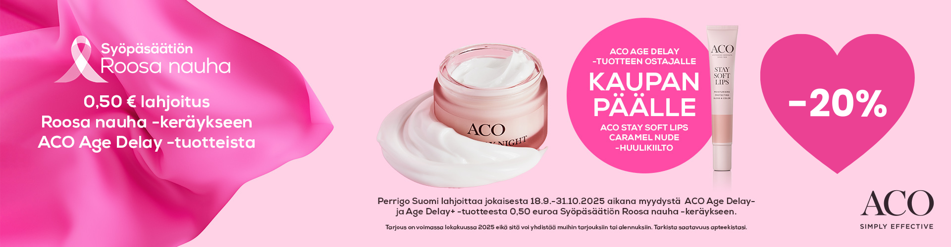 Aco face age delay tuotteet -20%. Kaupan päälle Stay soft huulikiilto