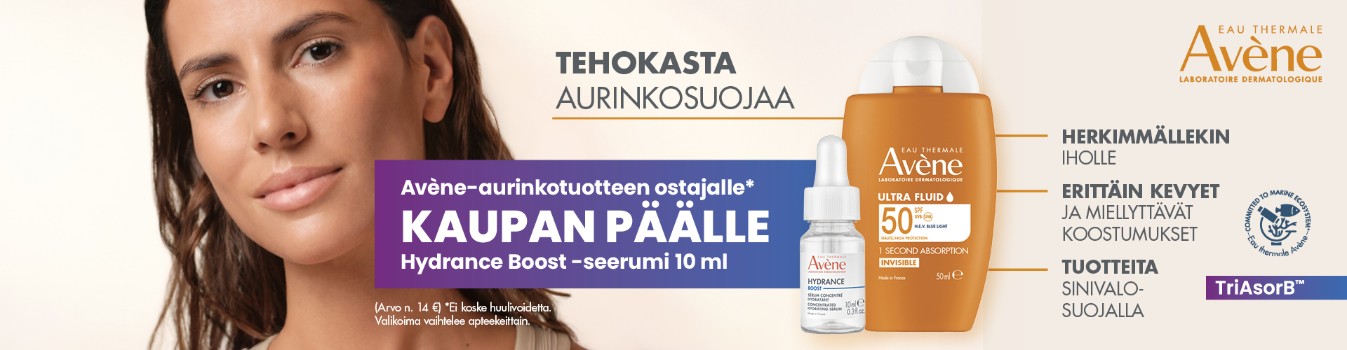Avene sun tuotteen ostajalle 10ml Hydraboost seerumi kaupan päälle