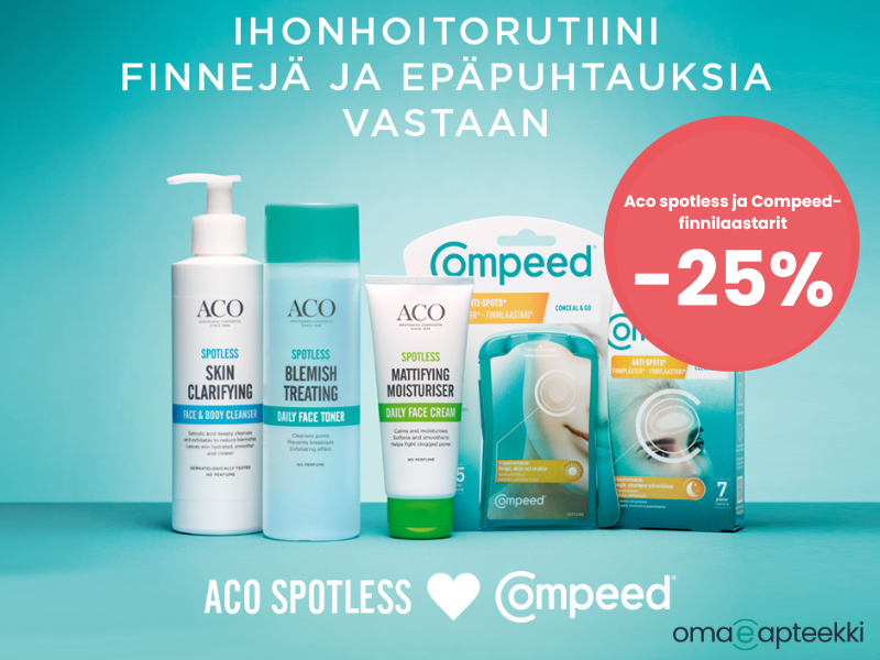 Ihonhoitorutiini finnejä ja epäpuhtauksia vastaan. Aco spotless rasvoittuvan ihon tuotteet -25%